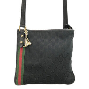 Gucci Web Sherry Line GG Canvas Shoulder Bag Black